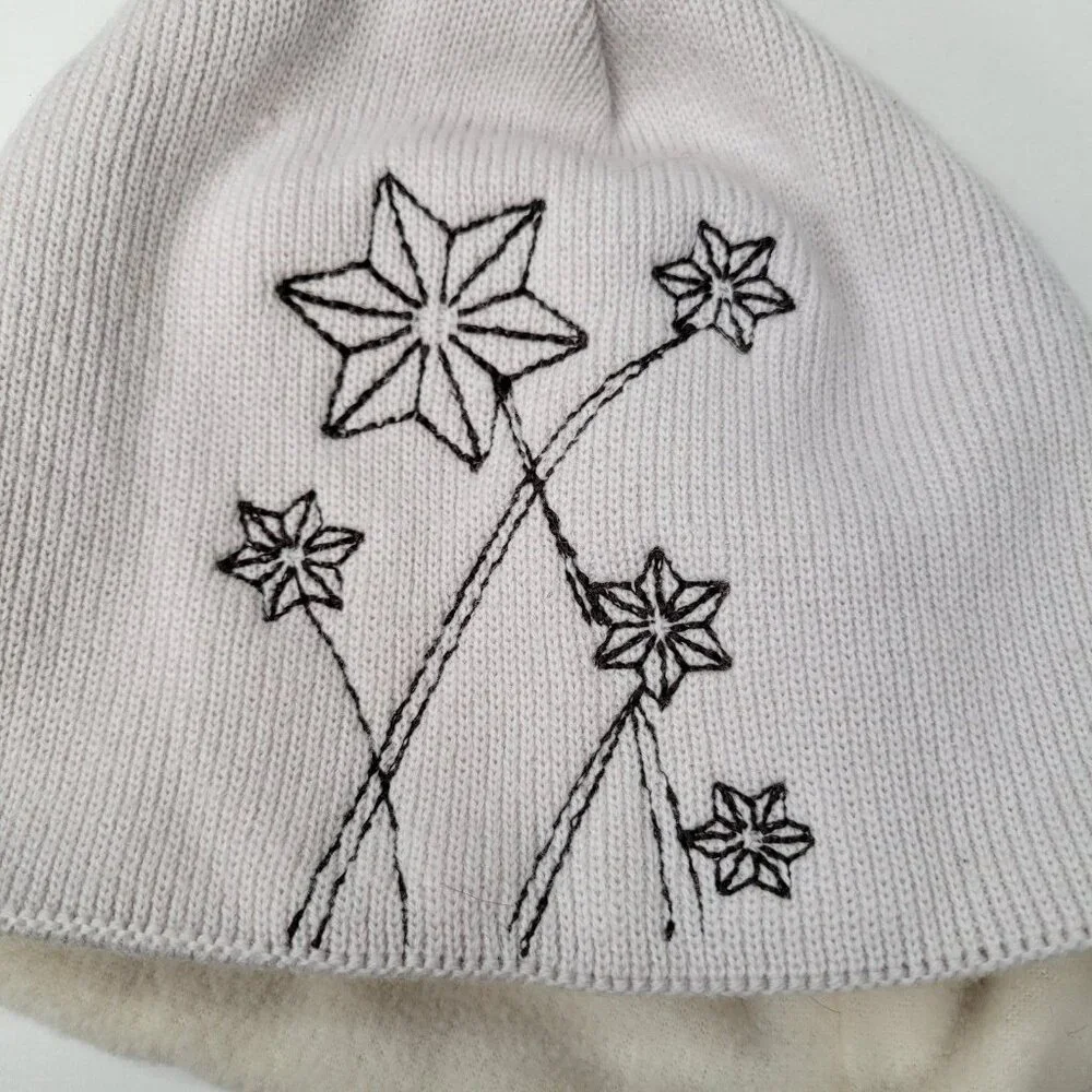 The North Face Women's Fleece Lined Beanie Hat Tan Flowers - Picture 3 of 5